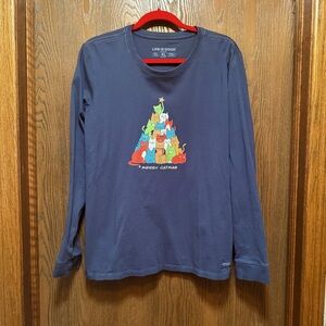 Life Is Good XL Long Sleeve Crusher Tee Women’s Blue Merry Catmas Cat Tree